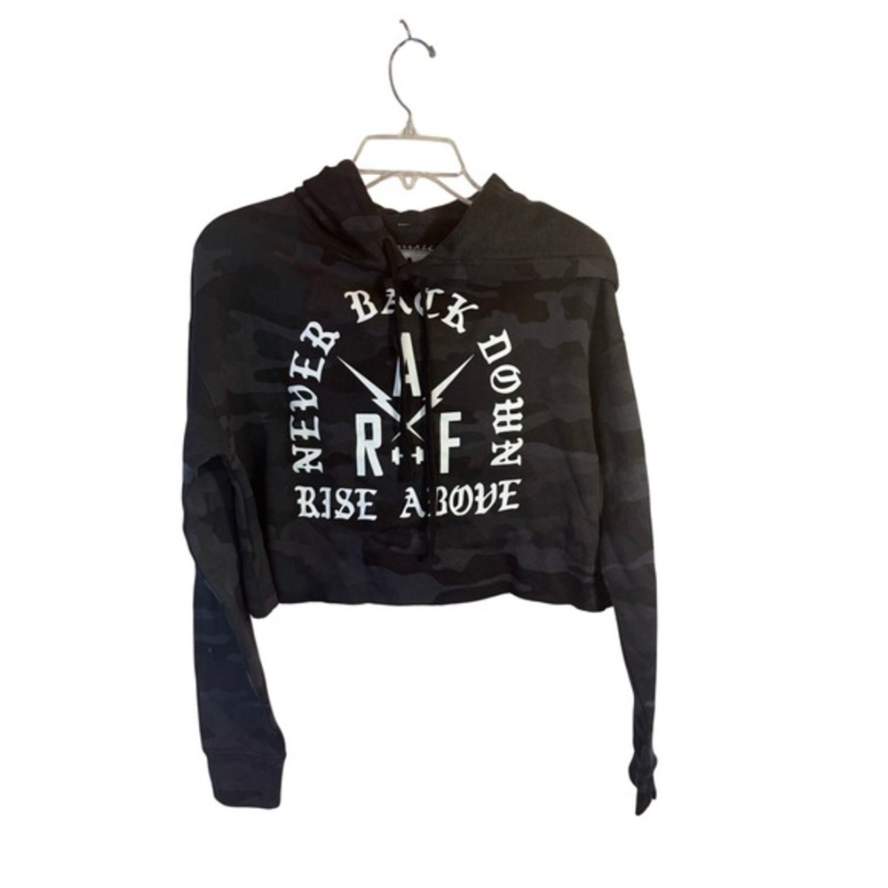 RF‎ Orange County Cropped Hoodie Camo Print Graphic Sweatshirt Womens XS